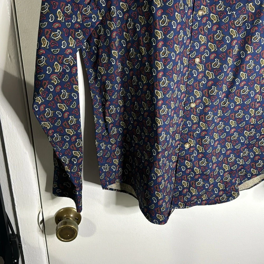 J. Crew Men’s Large Navy Blue paisley pattern Button Up NWT